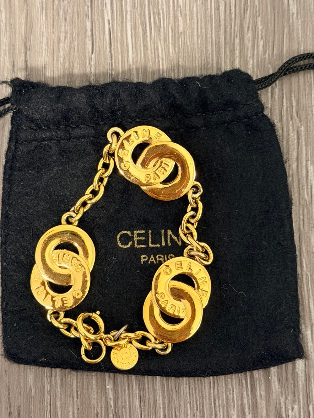 RareVintage CELINE Gold-Tone Logo Bracelet - Picture 2 of 7